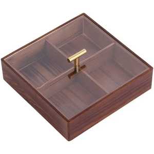 Boîte à collation de luxe en bois de noyer à 4 compartiments avec couvercle en verre acrylique, étui de rangement carré artisanal pour noix, plateau à fruits et bonbons haut de gamme - Product Image 3