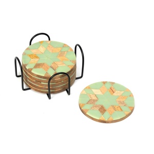 HASAN CRAFT Sous-verre en bois à motif oriental incrusté, design de luxe, antidérapant, jetable, épaisseur personnalisable pour la protection de la table - Product Image 2
