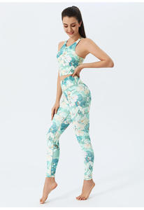New High Waist Womens Yoga Suit Quick Dry Printed Yoga Pants Shockproof <b>Support</b> Sports Bra Beautiful <b>Back</b> Gym Fitness Set - Product Image 2
