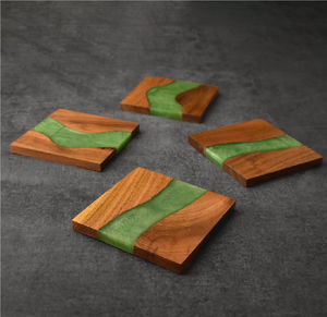 Posavasos Ecológicos Personalizados de Madera y Resina, Cuadrados de 5 mm de Grosor, Juego de 4 Posavasos de Madera y Resina de Alta Calidad - Product Image 1