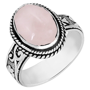 Gourik Vintage 925 Sterling Silver Oval <b>Rose</b> <b>Quartz</b> Pink Stone Bezel Setting Bohemian Ring Unisex Everyday Wear - Product Image 1