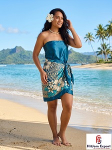 Short Satin Woven Dot Printed Sarong Pareo Hawaiian Polynesian <b>Beach</b> Wrap Custom OEM ODM Fabric - Product Image 6