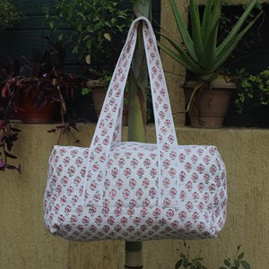 Handcrafted Cotton Quilted Duffle <b>Bag</b> With Floral Print Zipper Closure Portable Weekender Travel <b>Bag</b> - Product Image 5