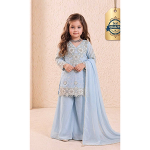 Ensemble Palazzo en Georgette pour Filles avec Haut Brodé Festif et Dupatta, Robe de Mariage pour Enfants (LX 247) DC - Product Image 4