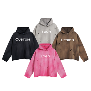 Sudaderas CON CAPUCHA DE MODA personalizada para hombre, Sudadera con capucha de borde cortado de algodón Vintage, sudaderas desgastadas con lavado ácido para hombre - Product Image 2