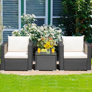 Ensemble de conversation en osier pour patio, 3 pièces, avec coussins - Product Image 3