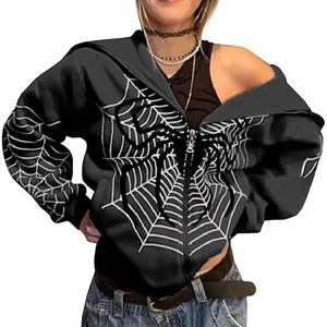 Sweat à capuche oversize en coton tricoté personnalisé avec fermeture éclair intégrale, style streetwear, broderie araignée, polaire, respirant et à séchage rapide pour homme et femme - Product Image 3