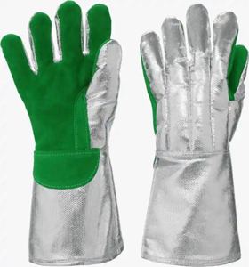 Heavy Duty Industrial Cow Split Leather Safety Gloves <b>Fire</b> Resistant and Proof Aluminized Canvas Hand Arm Protection for Welder - Product Image 4