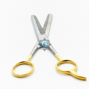 Professional Hair <b>Thinning</b> Scissors Stainless Steel Blades 32 Teeth Right Handed Long Handle Gold Finish - Product Image 2