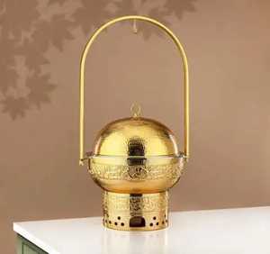 Golden Spherical Incense Burner With Dome <b>Lid</b> Ring Handle Ornate Engraved Patterns Tall Arched Stand luxury spiritual accessory - Product Image 1