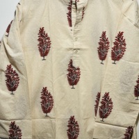 Kualitas Elite 100% Katun Beige Kurta Lengan Panjang Pendek untuk Pria |   Cetakan Blok Tangan Motif Bunga Tampilan Tradisional Bergaya dan Bernapas