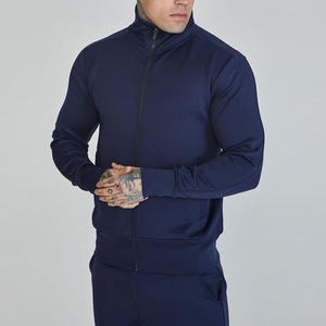 Survêtement bleu marine pour homme, sweat-shirt et pantalon à fermeture éclair intégrale, coupe classique, col montant, vêtements décontractés d'automne, respirant, polyester et coton - Product Image 5