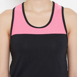 Débardeur tricoté pour femme, rose et noir, à col rond, respirant, sportif, sans manches, longueur standard - Product Image 3