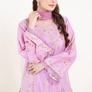 Ensemble Salwar Kameez Dupatta 3 Pièces en Soie Mousseline Brodé Motif Floral Respirant pour Femme – Style Pakistanais et Indien – Idéal Été - Product Image 4