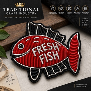 Patch brodé à la main personnalisé motif poisson frais, Applique perlée artisanale de qualité supérieure, Fabrication OEM ODM - Product Image 2