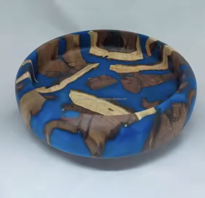Tazón para Servir Ensalada de Frutas de Resina y Madera Maciza, Producto Hecho a Mano, Tazón de Madera con Resina Epoxi para Vajilla de Hogar - Product Image 1