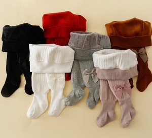 Invierno Super grueso cálido terciopelo felpa peludo esponjoso niños medias algodón lindos lazos Color sólido térmico bebé niños pantimedias - Product Image 1