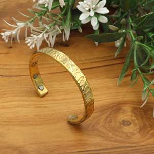 Brass Magnetic Cuff Bracelet Sanskrit <b>Engraved</b> <b>Bangle</b> Spiritual Yoga Bohemian Gold Cuff Unisex - Product Image 1
