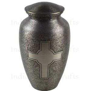 Silver Metal Urn Ash Cremation <b>Keepsake</b> Vase with Cross <b>Memorial</b> Design 200 Cubic Inch Capacity Durable for Grave Home Display - Product Image 3