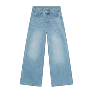 High Waist Wide Leg Cotton Denim <b>Pants</b> Solid Color Loose Fit Casual Style Autumn Men's Jeans - Product Image 6
