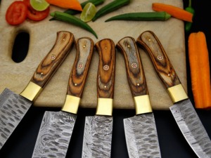 Handmade Chef <b>set</b> in Damascus steel in wooden handle with leather sheath - Product Image 2