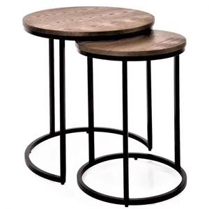 Best Selling Set of 2 Living Room <b>Nesting</b> Tea <b>Table</b> Steel Black Coffee <b>Table</b> Wood Top Modern - Product Image 3