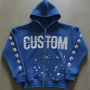 Sudadera con Capucha Extra Grande con Estampado Personalizado y Pedrería, Calidad Premium, 100% Algodón, Alto Gramaje, OEM, Venta al Por Mayor - Product Image 1