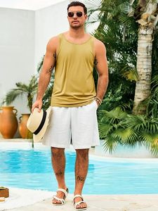 Débardeur côtelé jaune pour homme, col rond, tricoté, respirant, couleur unie, décontracté, style musculaire - Product Image 4