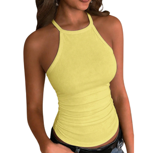 <b>Womens</b> Ribbed Racerback Tank <b>Top</b> Sleeveless Slim Fit Stretch Knit Camisole Casual Summer Soft Breathable Daily Wear <b>Yellow</b> - Product Image 1
