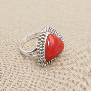Pure 925 Sterling Silver Red Coral Gemstone Gold Bohemian <b>Statement</b> <b>Ring</b> Handmade Artisan Triangle Cabochon Women Gold Gold - Product Image 5