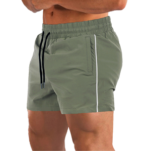 Shorts de sport décontractés pour hommes en lin/coton, taille haute, avec cordon de serrage, séchage rapide, logo brodé sur le devant, personnalisables - Product Image 6