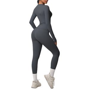 Conjunto Deportivo de Dos Piezas para Mujer, Camiseta de Manga Larga para Gimnasio y Fitness, Pantalones de Yoga de Cintura Alta, Leggings - Product Image 3