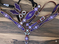 Ensemble de harnais et de collier de poitrine en cuir western pour cheval, avec incrustation d'alligator imprimé couleur et strass
