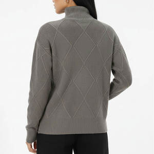 Women's Gray <b>Argyle</b> Crew Neck sweatshirt Turtleneck Knitted <b>Sweater</b> Full Sleeve Casual Autumn Wear Anti-Pilling 100% Acrylic - Product Image 4