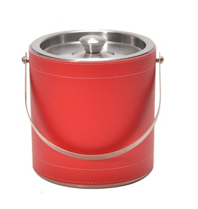 Red Synthetic Round Ice <b>Bucket</b> <b>with</b> Stainless Steel <b>Lid</b> and Handle Beverage Cooler Tub - Product Image 3