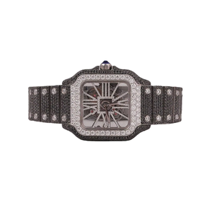 <b>Square</b> Dial Quartz <b>Watch</b> Stainless Steel Band Moissanite Style Diamond Inlay Vintage Wristwatch <b>for</b> <b>Men</b> - Product Image 1