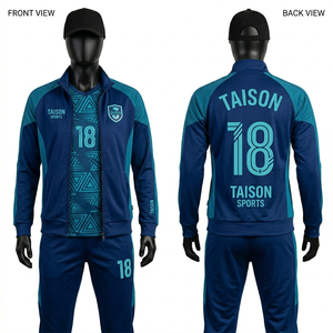 Survêtement d'entraînement de football pour femmes en polyester interlock premium 225 GSM, style panneau bleu marine et turquoise, design sublimé, logo personnalisé imprimé - Product Image 1