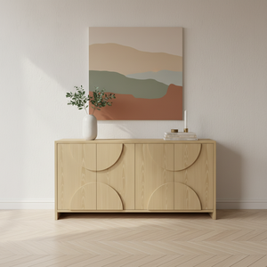 Aparador de Madera Moderno Semicircular con Panel de Media Luna, Mueble de Almacenamiento de Madera con Panel de Arco de 4 Puertas, Diseño de Arco Moderno - Product Image 3