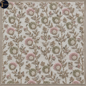 Blush Floral Pearl Dress <b>Fabric</b> with Sage Accents and Metallic Leaf Detail | Ornamental Textile for Bridal Gowns Eveningwear <b>Net</b> - Product Image 2