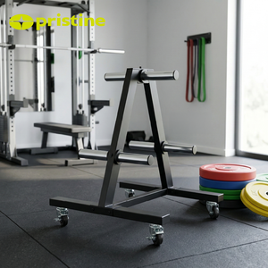 Modern Durable Cast Iron & Metal Stable A-frame Rolling Foldable Bumper <b>Plate</b> <b>Rack</b> with Wheels Commercial Gym Equipment Storage - Product Image 6