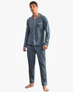 Pyjamas Homme en Gros à Manches Longues avec Passepoil, en Coton Bambou Doux, Ensembles de Vêtements de Nuit et de Détente pour Hommes - Product Image 1