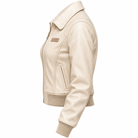 Blouson Bomber en Cuir Véritable Blanc pour Femme, Fournisseur d'Usine, Veste Crème pour Dames à Col Rabattu, Vêtement d'Extérieur, Service OEM Personnalisé Darkry