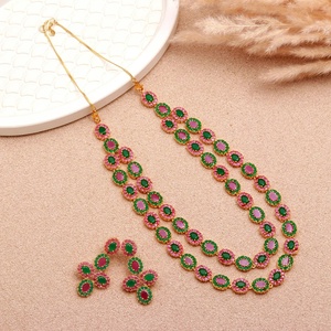 22K Gold Plated Multi Gemstone Pearl Flower <b>Necklace</b> Set for Women Adjustable Brass Jewelry Wholesale Price - Product Image 4