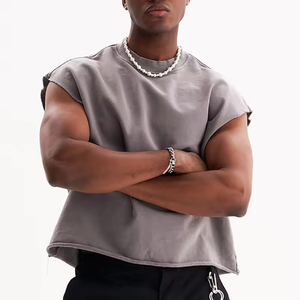 New Quality Cotton Casual Cropped Tee <b>Vest</b> Street Wash Oversize Sleeveless Breathable Customizable Men's Tank Tops Wholesale - Product Image 4