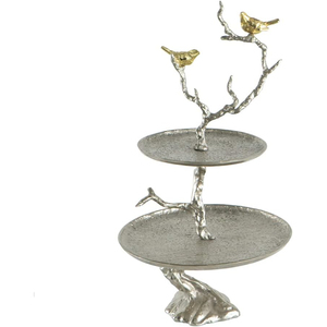 Atractivo Soporte de Aluminio de 2 Niveles para Cupcakes con Diseño Floral y de Mariposas, Plateado, para Bodas y Eventos - Product Image 1