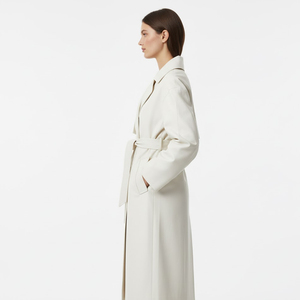 Minimalist Long Real Leather <b>Thick</b> Trench <b>Coat</b> Belt Stand Collar Full Sleeve Windproof Solid Color Unisex Outerwear <b>Winter</b> Wear - Product Image 2