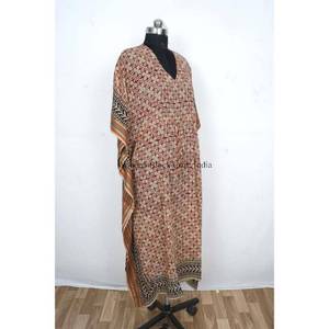Kaftan indien 100% coton imprimé au bloc Bagru, cache-maillot de bain fait main, motif floral, longueur midi, taille naturelle, écologique, pour l'été et l'automne - Product Image 5
