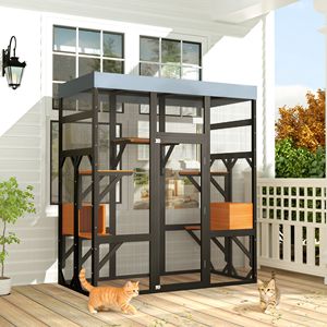 Grande Recinto per Gatti da Interno/Esterno con 5 Piattaforme, 2 Casette per Riposo, Telaio in Alluminio Sicuro, Facile Montaggio - Product Image 2