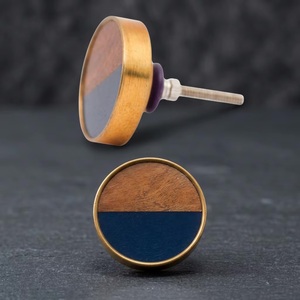 Modern Round Brass Cabinet Knob with Wood and Blue Resin Inlay for Drawer <b>Door</b> Handle Eco-Friendly Living Room Furniture Handle - Product Image 3
