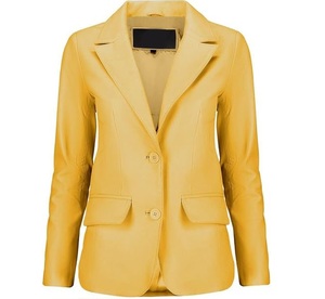 Wholesale High Quality Women's <b>Jackets</b> Yellow <b>Leather</b> <b>Blazer</b> Women OEM Genuine <b>Leather</b> Casual Coat Long Sleeves Custom Logo 2026 - Product Image 1
